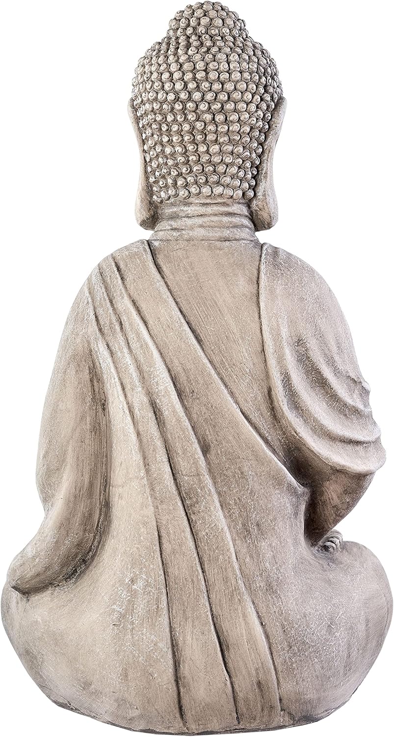 XXL Grosser Buddha 50 cm Steinoptik Garten Deko Figur Skulptur Feng Shui sitzend Steinfigur-Optik (h
