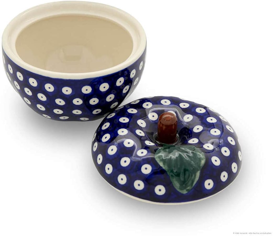 Bunzlauer Keramik Apfel-Bräter mit Deckel, 12,6x11,6 cm, Dekor 42