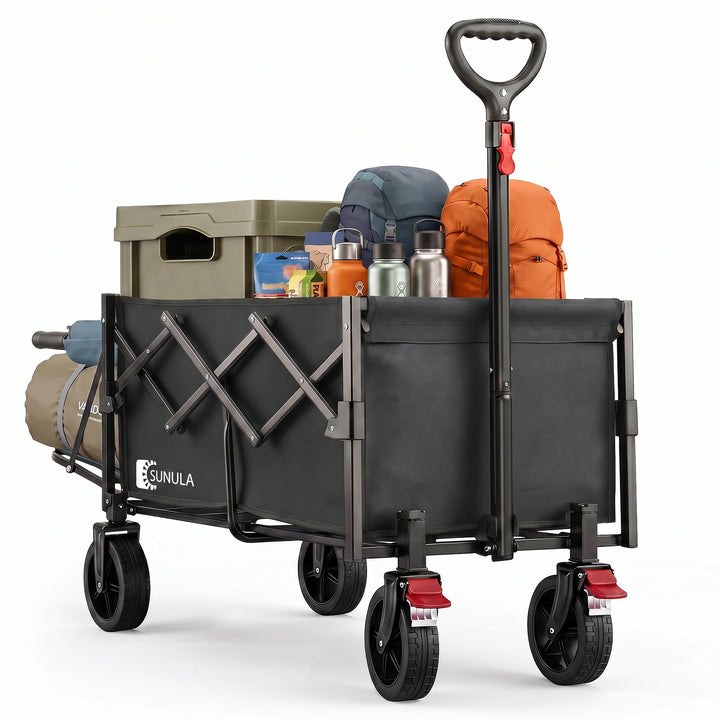 SUNULA Bollerwagen Faltbar Klein mit Heckklappe klappbar 80L+35L，Handwagen mit erweiterbare Ladefläc