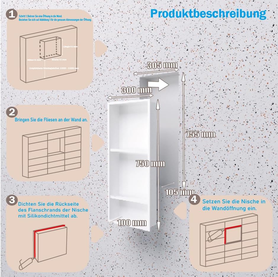 Edelstahl Wandnische dusche zur Aufbewahrung Duschablage Unterputz,Einbaunische Wand Eingebaut,Dusch