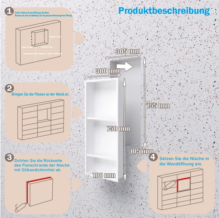 Edelstahl Wandnische dusche zur Aufbewahrung Duschablage Unterputz,Einbaunische Wand Eingebaut,Dusch