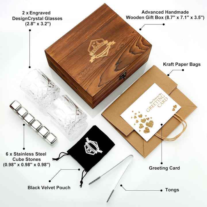 Whisky Stones Gift Set Whisky Glass Set 2 Stainless Steel Iced Whisky Cube-Scotch Bourbon Gift Box S
