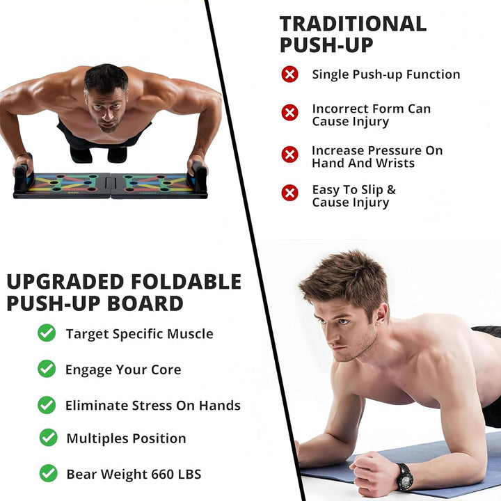 12 in 1 Liegestützbrett Set mit Griffen, Faltbare Push-Up Liegestütz Brett mit Handgriff für Muskelt