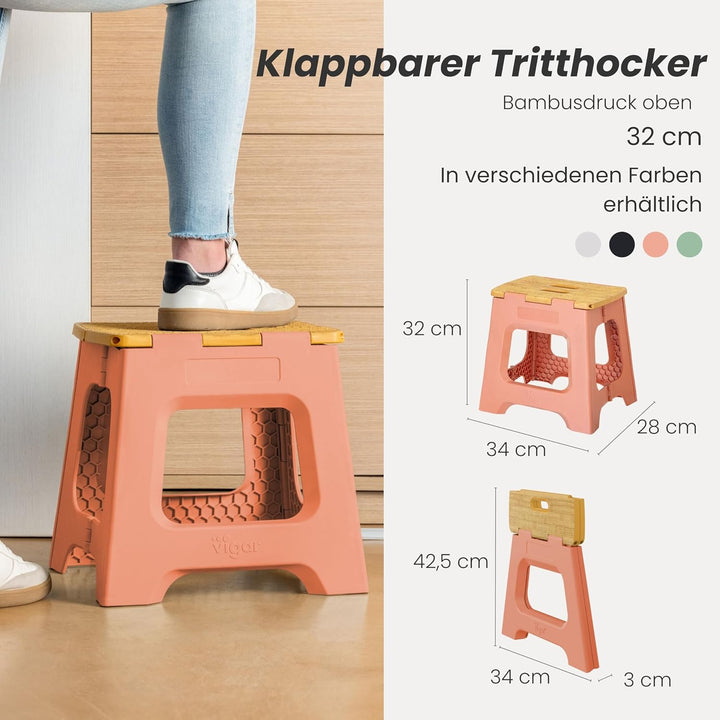Vigar Kompakte Tritthocker Klappbar für Erwachsene, 32 cm, Klapphocker Faltbar 150 kg rutschfest, Le