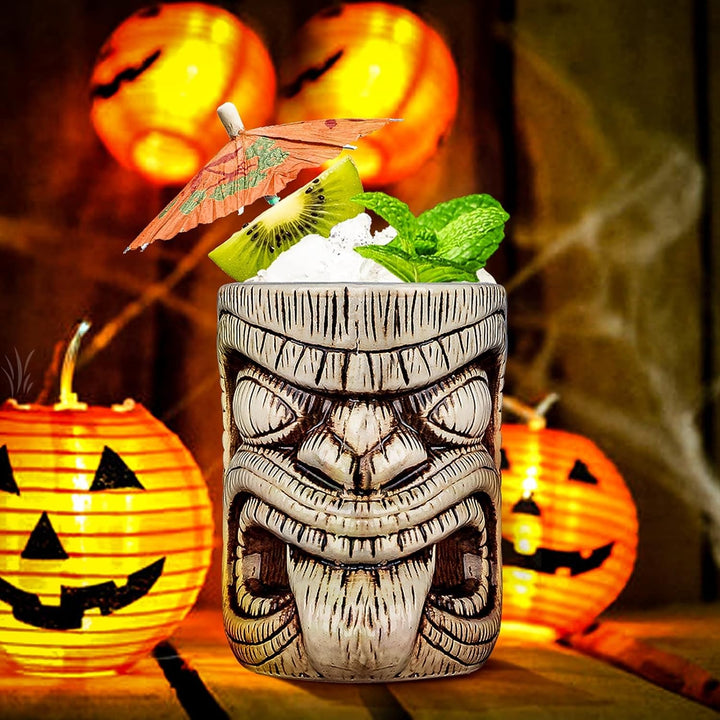 Tiki Becher Set Tiki Cocktail Gläser, Set Mit 3 Keramik-Tassen für Exotische Party,Tiki Bar, Keramik