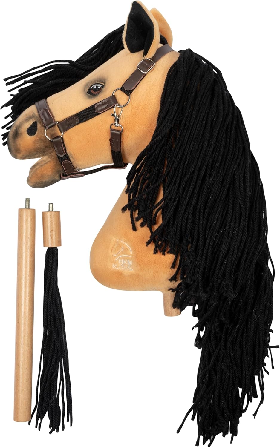 HKM - Hobby Horse Premium, Buckskin mit Halfter, Schweif & abschraubbarem Stock, Steckenpferd für Ki