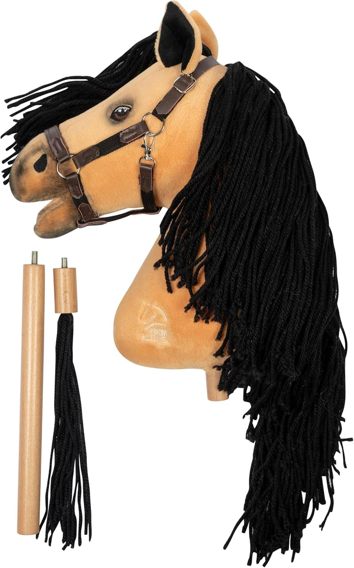 HKM - Hobby Horse Premium, Buckskin mit Halfter, Schweif & abschraubbarem Stock, Steckenpferd für Ki