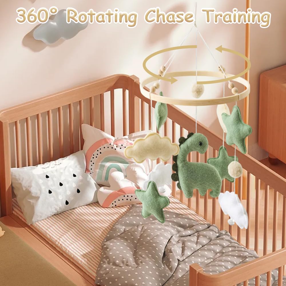 Mobile Baby Windspiele, Mobile für Babybett mit Dinosaurier, Sternen & Wolken aus Filz, Hängende Dek