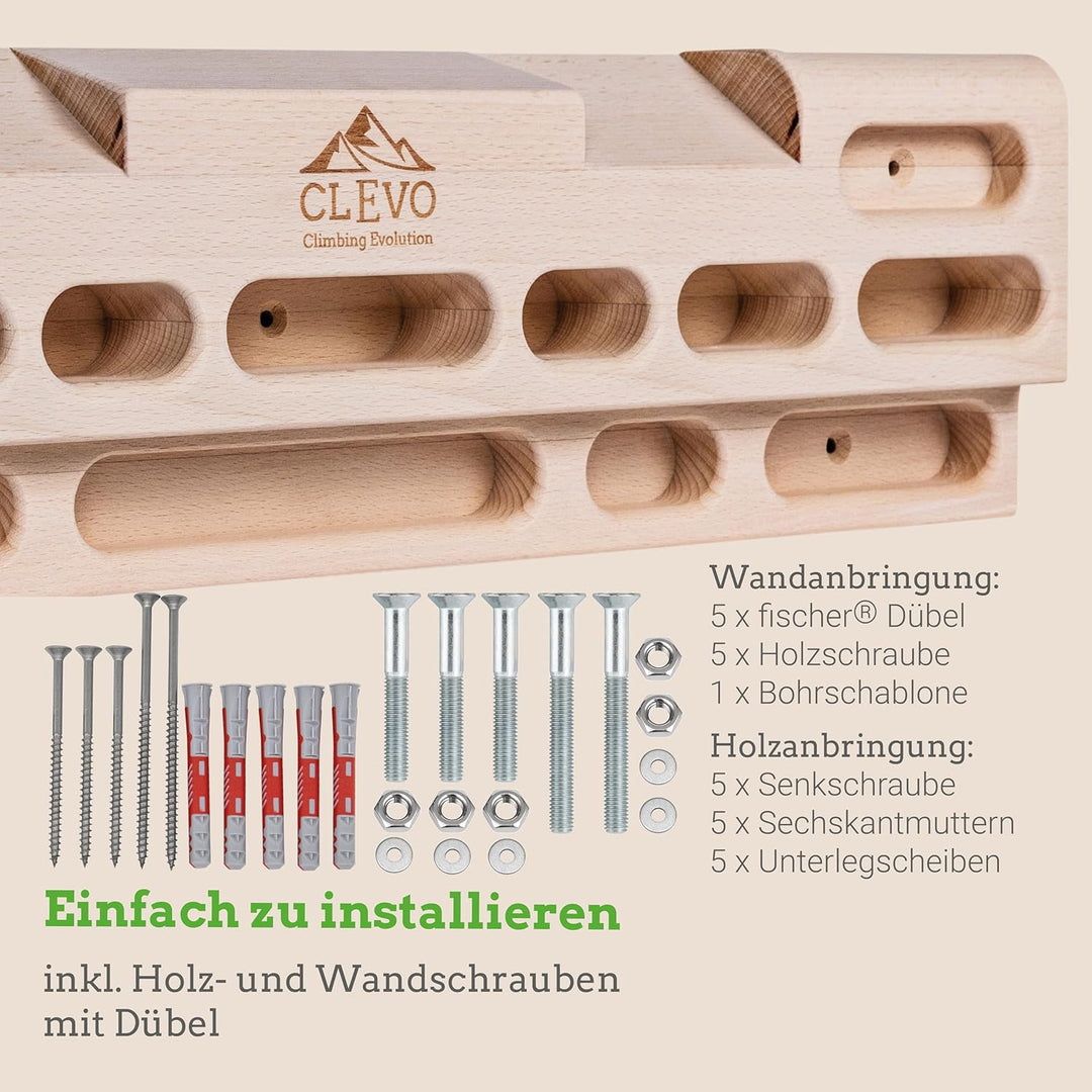 Clevo - Hangboard für Kletten und Bouldern - Climbing Trainingsboard Hangboard Klettern Aufhängung f