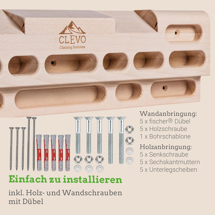 Clevo - Hangboard für Kletten und Bouldern - Climbing Trainingsboard Hangboard Klettern Aufhängung f