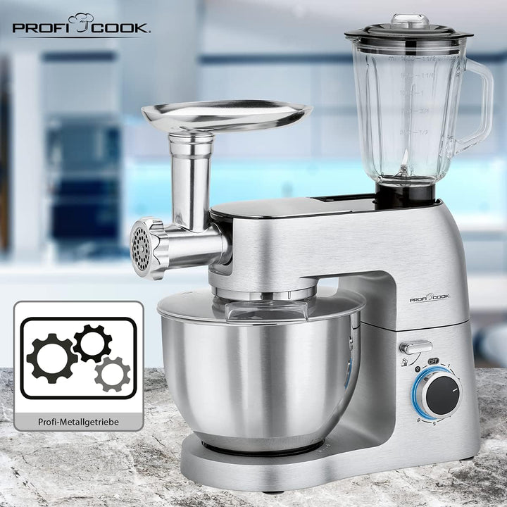 ProfiCook Knetmaschine PC-KM 1189 3in1, Mixer und Fleischwolf in Einem, massives Alu-Druckguss-Gehäu