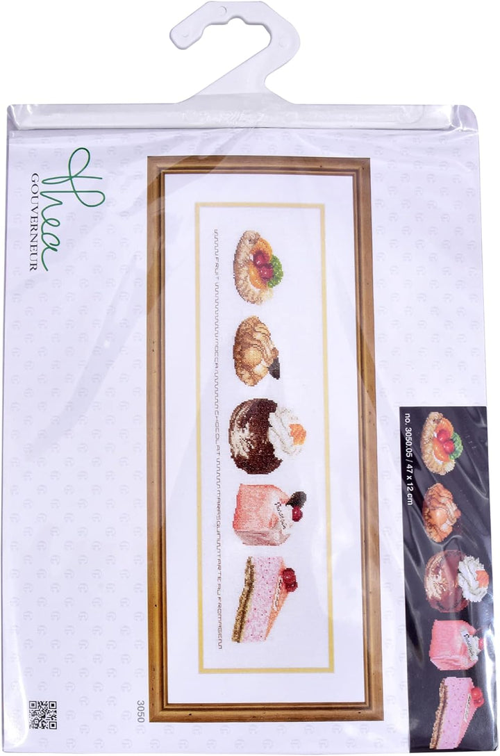 Thea Gouverneur - Kreuzstich-Set - Kuchen-Sortiment - Aida Schwarz - 18 Count - Für Erwachsene - 305