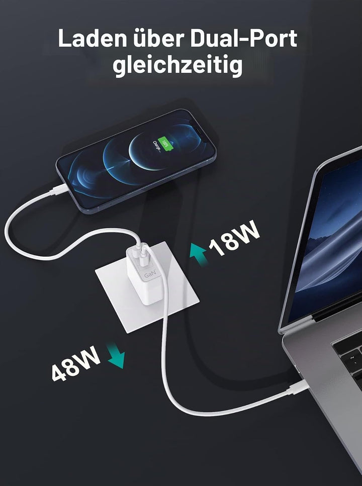 70W USB C Ladegerät 2-Port USB C Netzteil Type C PD GaN Netzteil für MacBook Pro/Air Dell XPS 15 Goo