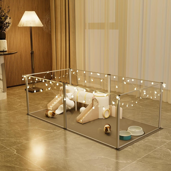 BingoPaw Acryl Kleintiere Laufstall Indoor: 6-tlg Freigehege Innen mit wasserdicht Bodenplatten, Kle