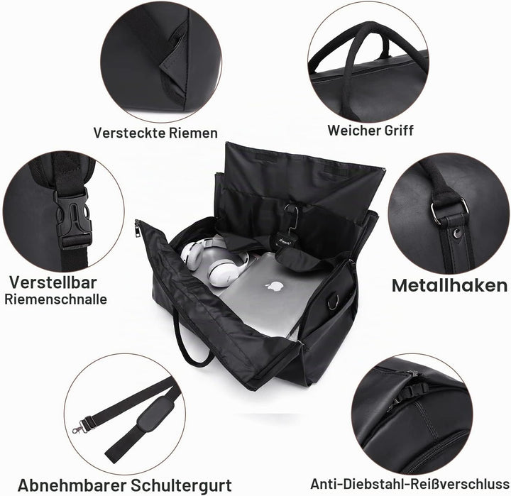 Tragbarer Kleidersack, Herrenkleidersack für Geschäftsreisen, grosse Lederreisetasche mit Schuhfach