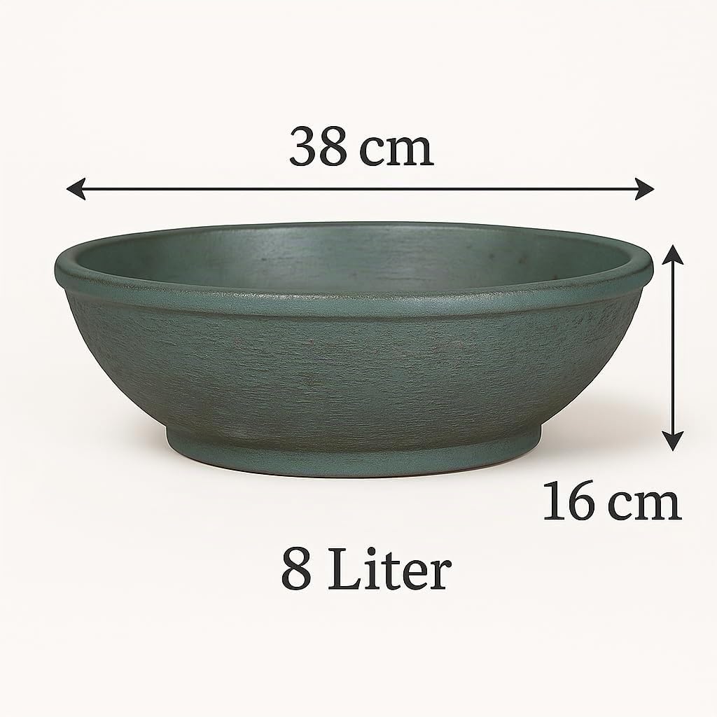 K&amp;K Keramik Bonsaischale/Pflanzschale Flach, 38x16 cm, grün-matt, frostbeständig, Grün