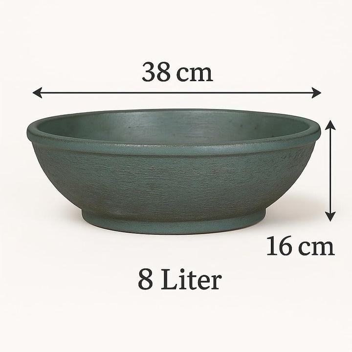 K&amp;K Keramik Bonsaischale/Pflanzschale Flach, 38x16 cm, grün-matt, frostbeständig, Grün