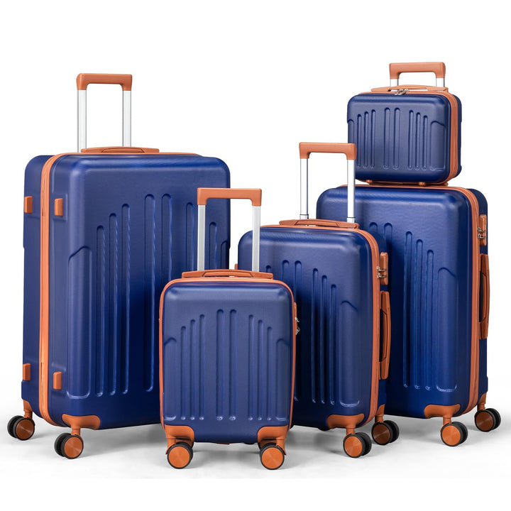 LEADZM Koffer Set 5 teilig Hartschale mit Kosmetikkoffer, Kofferset aus ABS, Reisekoffer mit Rollen