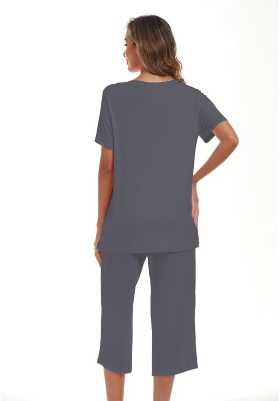 COLORFULLEAF Schlafanzug Damen Still Pyjama Set Zweiteiler Damen Sommer Leichter Kurzarm Nachtwäsche