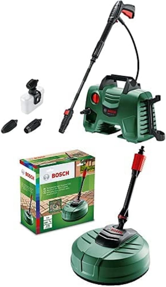 Bosch Hochdruckreiniger EasyAquatak + Terrasenreiniger Aufsatz Aquasurf Set mit Zubehör EasyAquatak