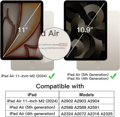 JETech Rotierende Hülle für iPad Air 11 Zoll M2 (2024), iPad Air 5/4 (2022/2020 5./4. 10,9 Zoll) mit