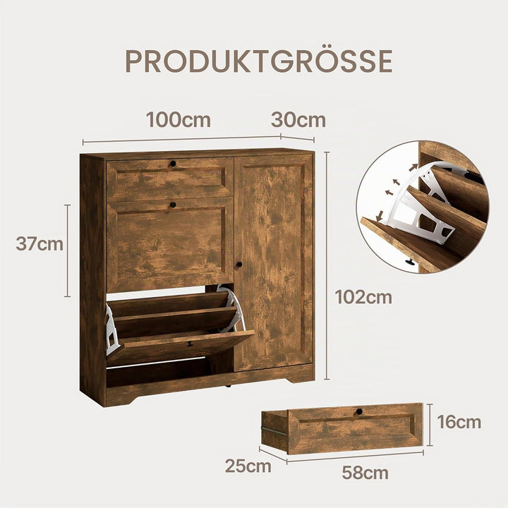 Xbro Schuhschrank mit Schublade, 2 Klappen und Tür, Schuhkipper Schmal, Schuhregal für 20–25 Paar Sc