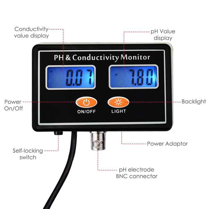 pH/EC Leitfähigkeit Meter mit ATC Wasser Qualität Prüfer 0.0-14.0pH / 0~19.99ms/cm Aquarium, Hydropo
