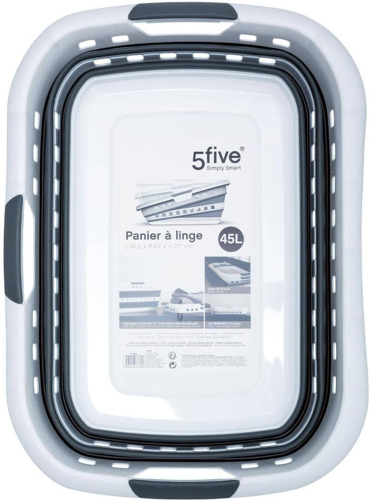 5 five simply smart 5five - faltbarer wäschekorb 45l hugger grau und weiss cm Grau, cm Grau