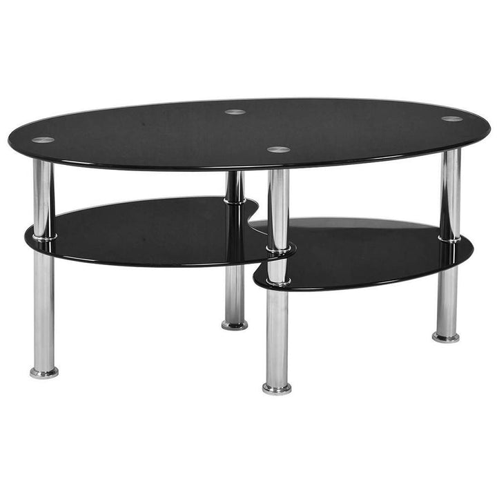MINGYI Couchtisch aus gehärtetem Glas mit 3 Etagen, 90 × 50 × 43 cm, oval, Tisch für Wohnzimmer, Sch