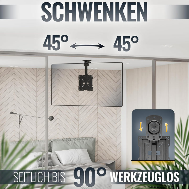RICOO Monitor und TV Deckenhalterung für Fernseher 19-43 Zoll, Klappbar, Schwenkbar Höhenverstellbar
