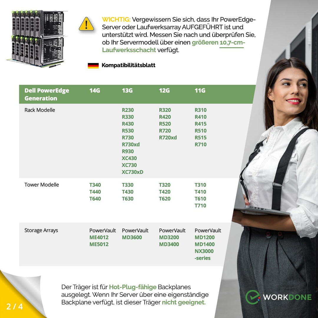 WORKDONE 12er-Pack - 3,5" Festplatten-Caddy - Kompatibel für Dell PowerEdge Server 11.-13. Gen. - mi