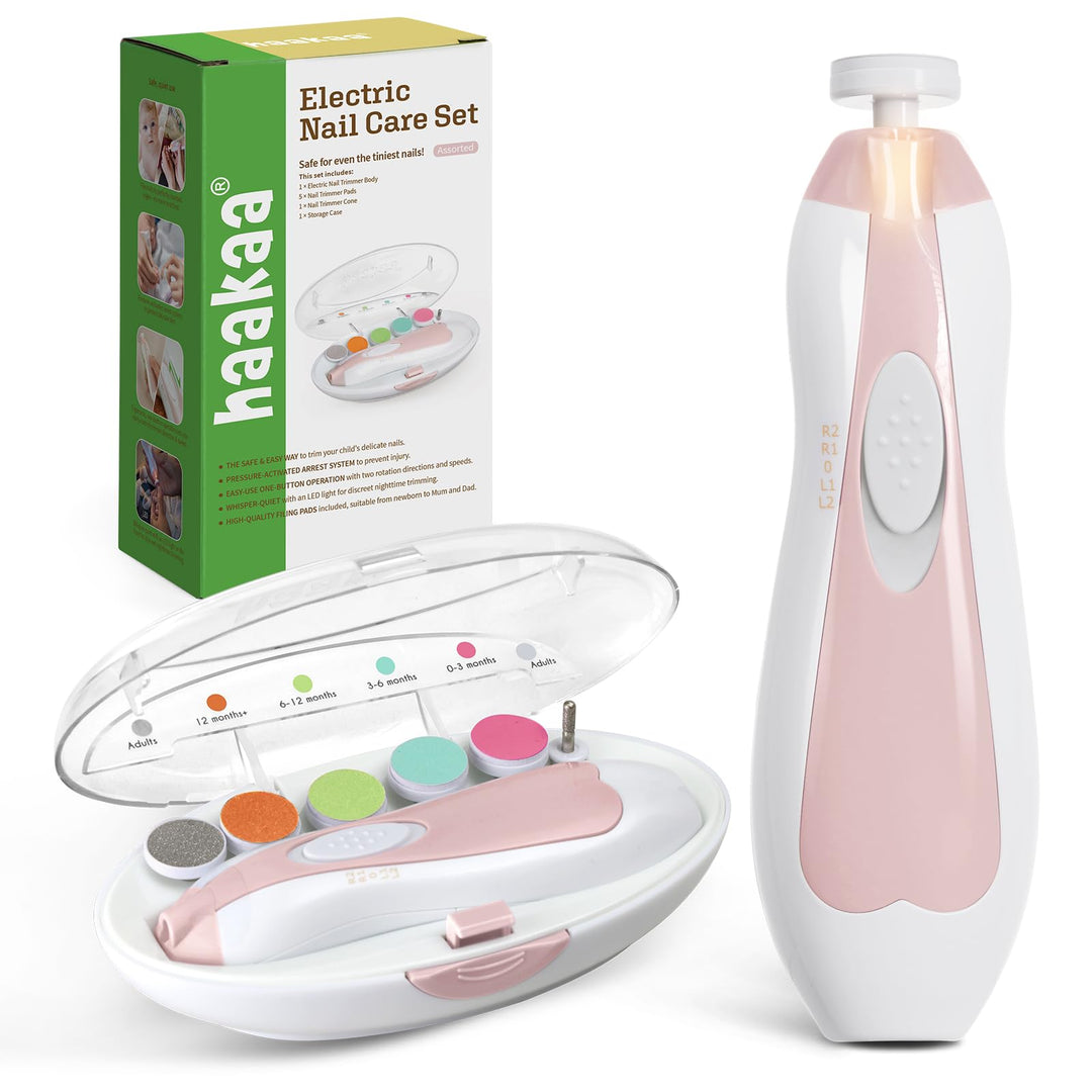 haakaa Elektrischer Baby-Nagelknipser, Baby-Nagelfeilen-Set mit 6 Schleifkopf und LED-Licht für Neug