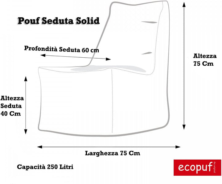 Ecopuf Solid – Sitzsack mit Füllung aus weichem Polyester, gemustertes Design, Gartenmöbel, 75 x 75