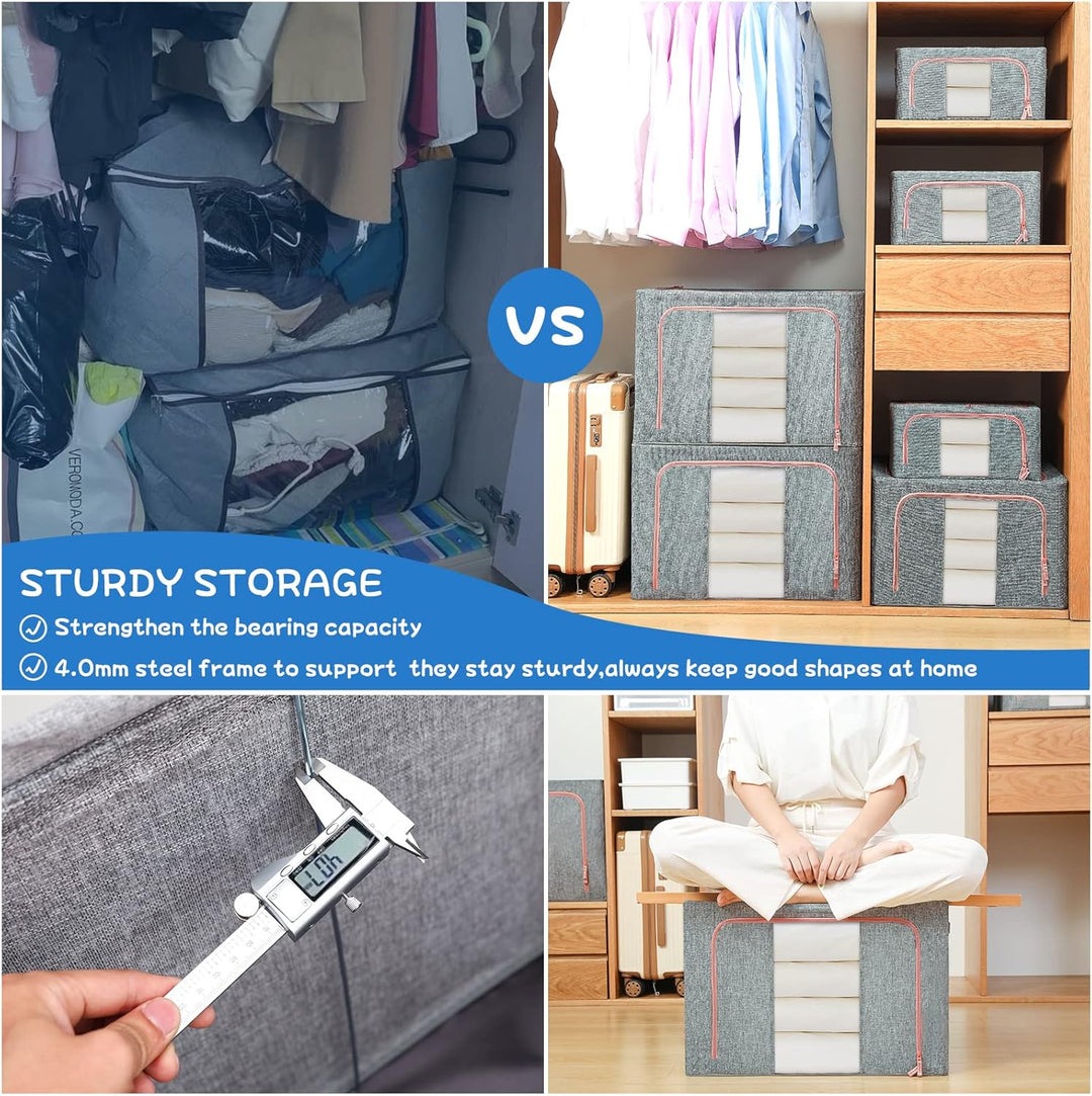 3 Stück Aufbewahrungsbox, Kleiderschrank Organizer Faltbar Kleideraufbewahrung Box mit Metallrahmen,