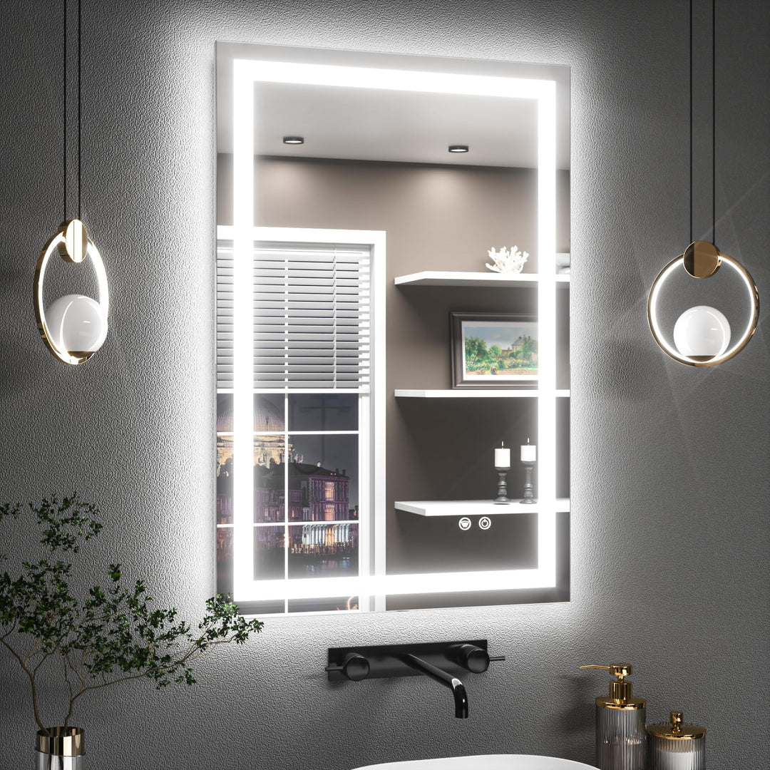TETOTE Badspiegel mit Beleuchtung 60x80cm, Badezimmerspiegel Beleuchtet Beschlagfrei Badezimmer Wand