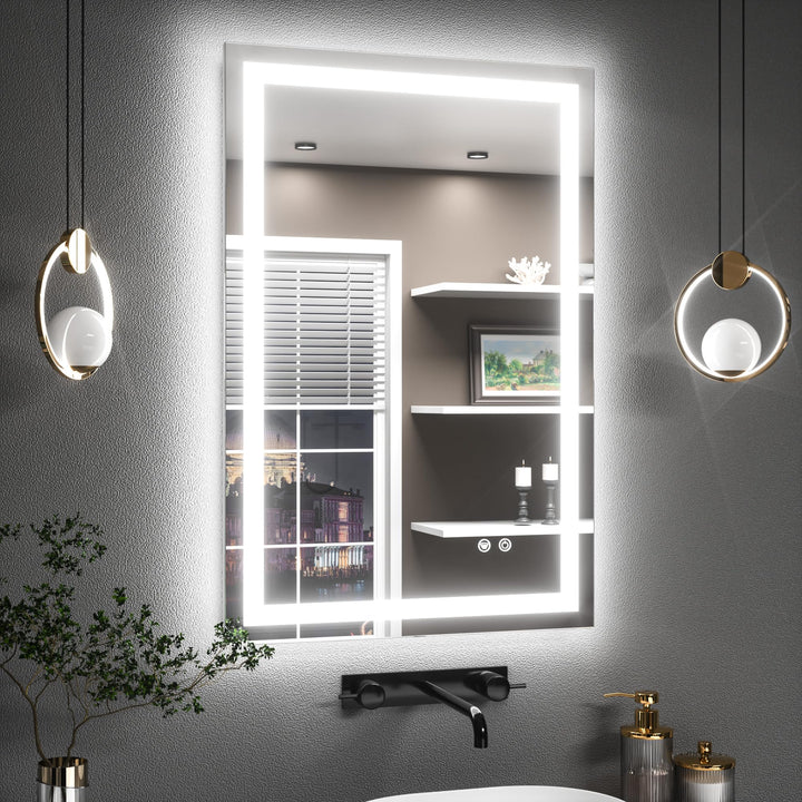 TETOTE Badspiegel mit Beleuchtung 60x80cm, Badezimmerspiegel Beleuchtet Beschlagfrei Badezimmer Wand