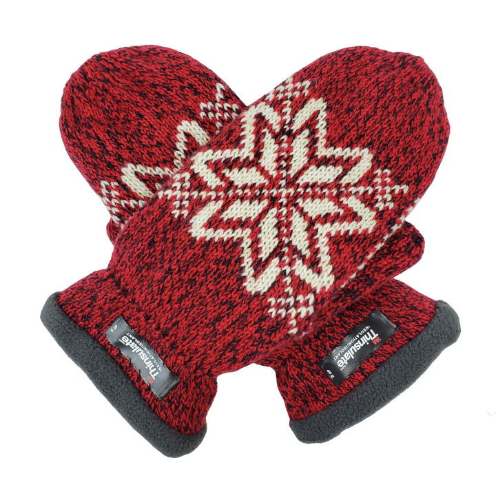 BRUCERIVER Damen Schneeflocke Strickhandschuhe mit warmem Thinsulate Fleece Futter Rot M, Rot M