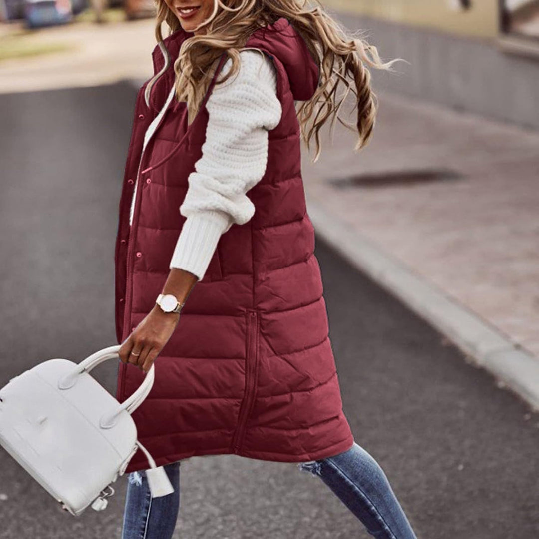 Ärmelloser Damen-Wintermantel, Weste, langer Kapuzenpullover, warmer Daunenmantel mit Taschen, geste
