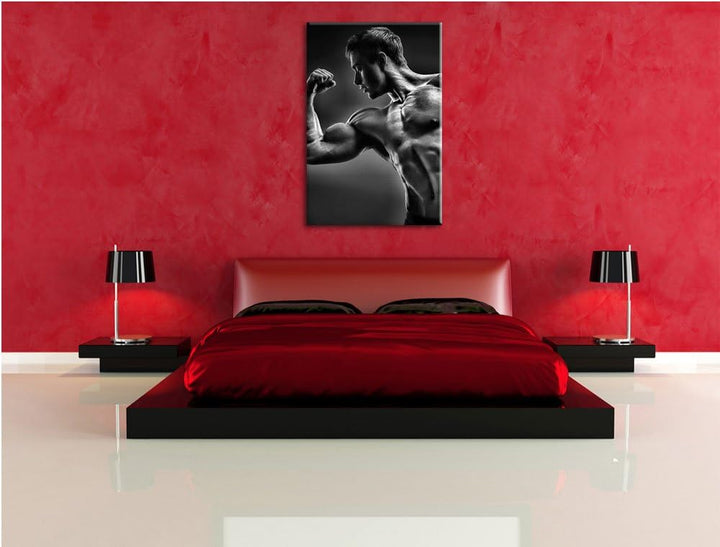Pixxprint Starker Bodybuilder als Leinwandbild/Grösse: 100x70 cm/Wandbild/Kunstdruck/fertig bespannt