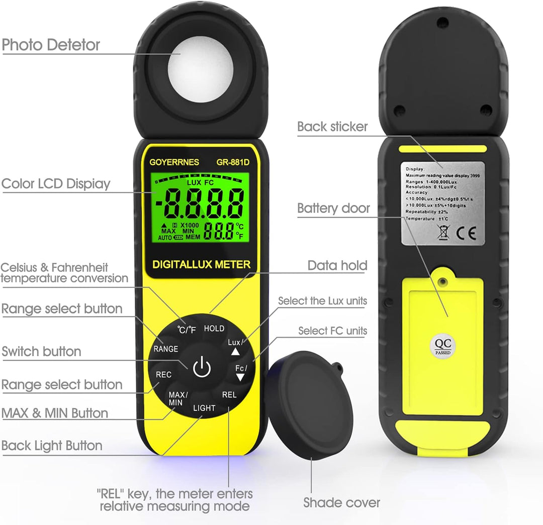 Luxmeter, Belichtungsmesser Lichtmessgerät Digitales Beleuchtungsstärkemessgerät 0~400.000 Lux Photo