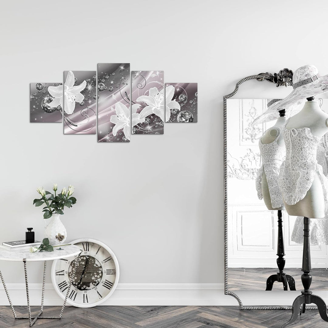 Runa Art Wandbilder Blumen Lilien 5 Teilig Bild auf Vlies Leinwand Deko Wohnzimmer Abstrakt Schwarz