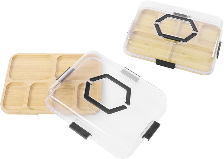 2-Set Charcuterie Boards Set mit 6 Fächern, Charcuterie Board mit Klappbarem Abdeckung, Reise-tragba