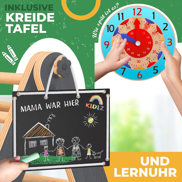 Kidiz® Klettergerüst Montessori 7in1 Spiel-Set mit Kletterbogen Rutsche Kletterdreieck aus Holz inkl