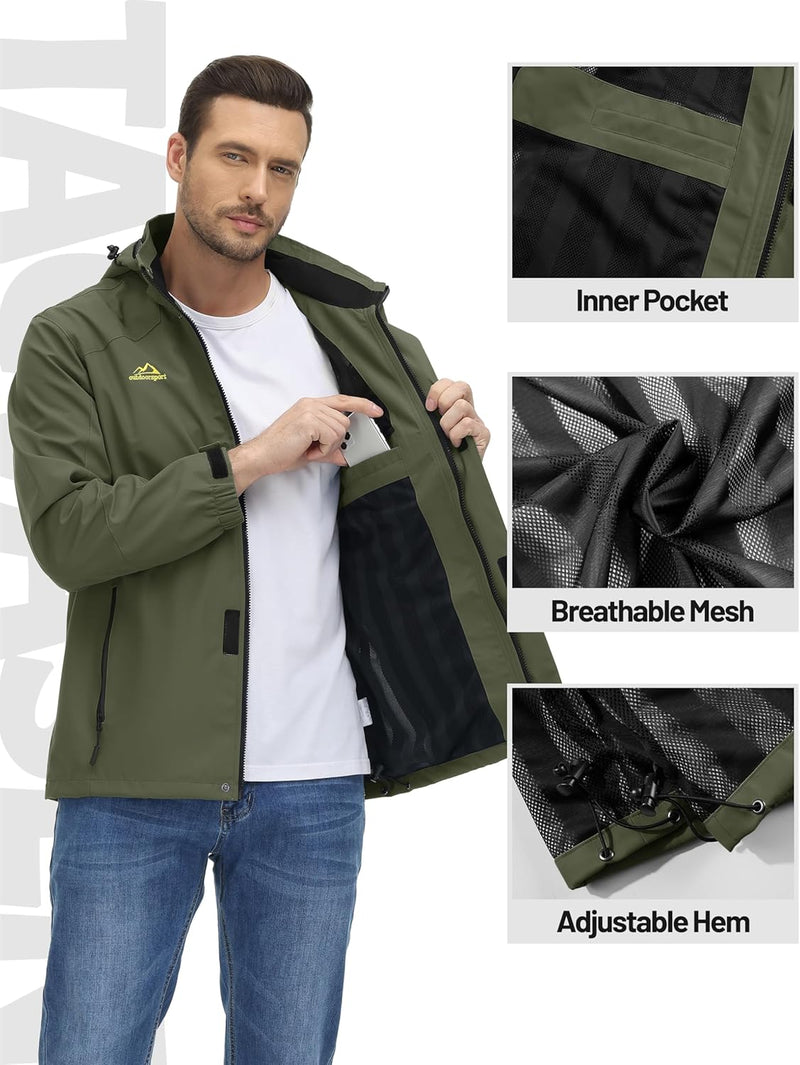 TACVASEN Herren Outdoorjacke Leicht Wasserabweisend Wanderjacke Übergangsjacke Funktionsjacke mit Ab