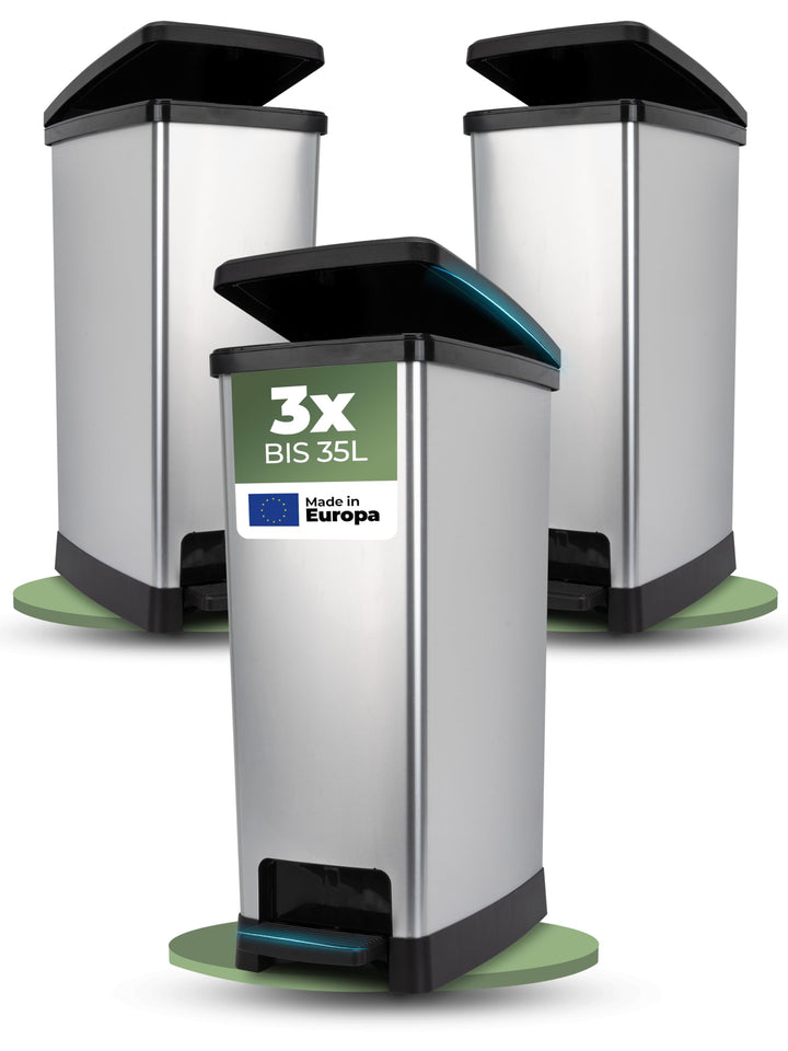 Novaliv 3x Grosser Mülleimer mit Deckel - 35L Tretmülleimer mit Soft-Close-System - Treteimer Müllbe