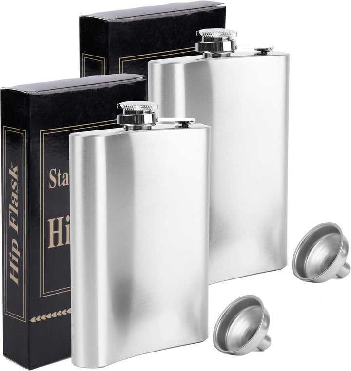 Tebery 4 Stück 8oz Flachmann Set aus Edelstahl mit kleinen Trichtern, 240ml Hüftflasche mit Trichter