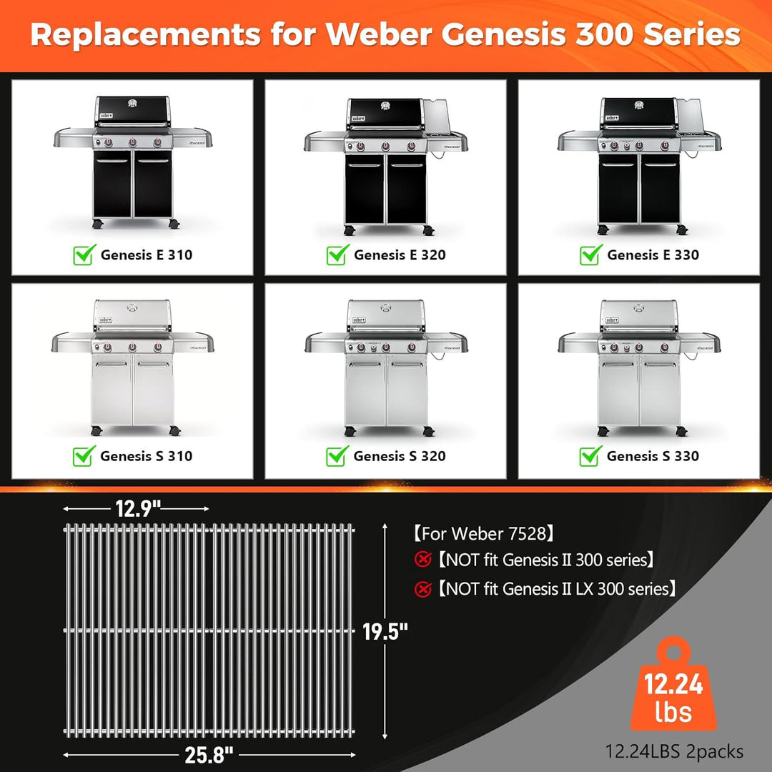 QuliMetal 49,5 x 33cm 7528 Grillrost Edelstahl für Weber Genesis E-310/320/330, S-310/320/330 (2007-