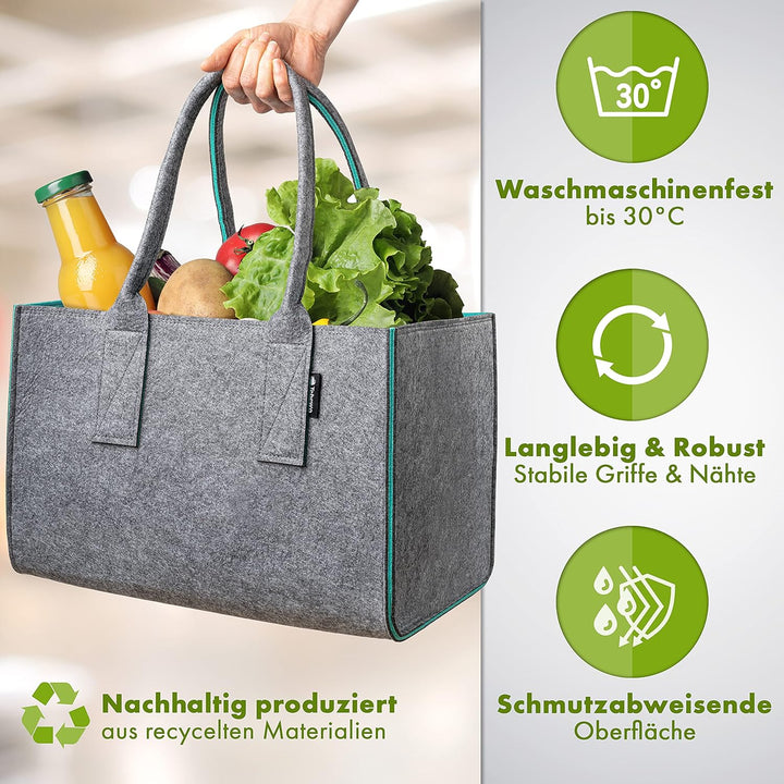 Shopper Filztasche Premium, grosse Einkaufs-Tasche mit Henkel, Einkaufskorb, faltbare Kaminholztasch