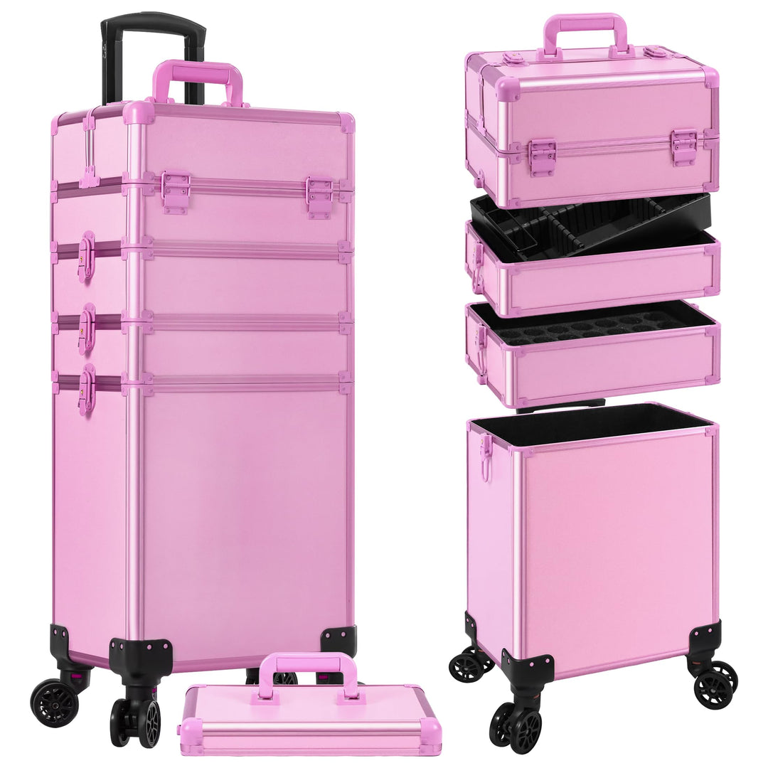 Arous 5-in-1-Kosmetik-Trolley mit Rollen, für Reisen, abschliessbar, mit Rädern, für Friseure, Künst