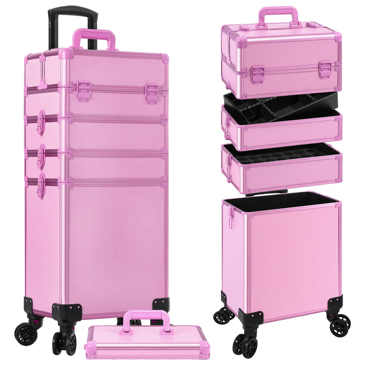 Arous 5-in-1-Kosmetik-Trolley mit Rollen, für Reisen, abschliessbar, mit Rädern, für Friseure, Künst